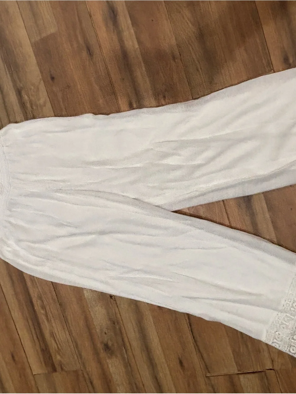 JM Collection White Wide Leg Pants Small Crochet Trim Resort Coastal Boho - Picture 2 of 6